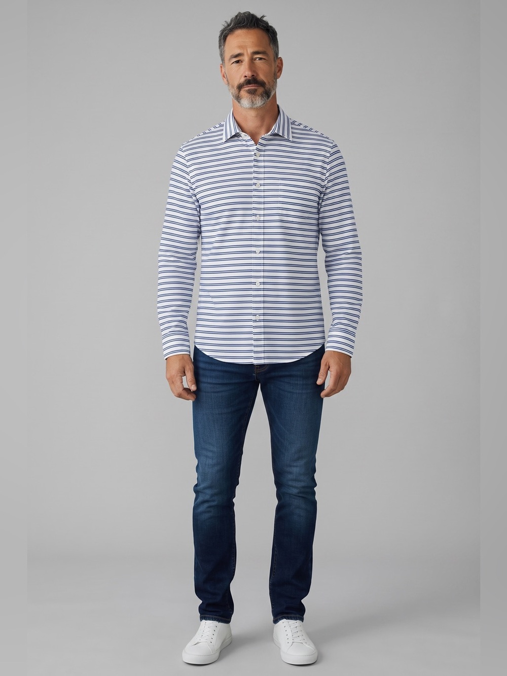 UNTUCKit Men’s Slim Fit Button Down Shirt // Blue & White // Large